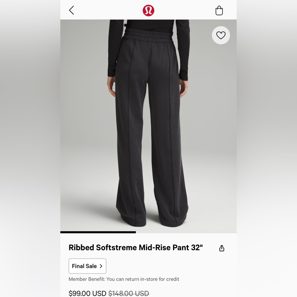 Lululemon Ribbed Softstreme Mid-Rise Pant 32”